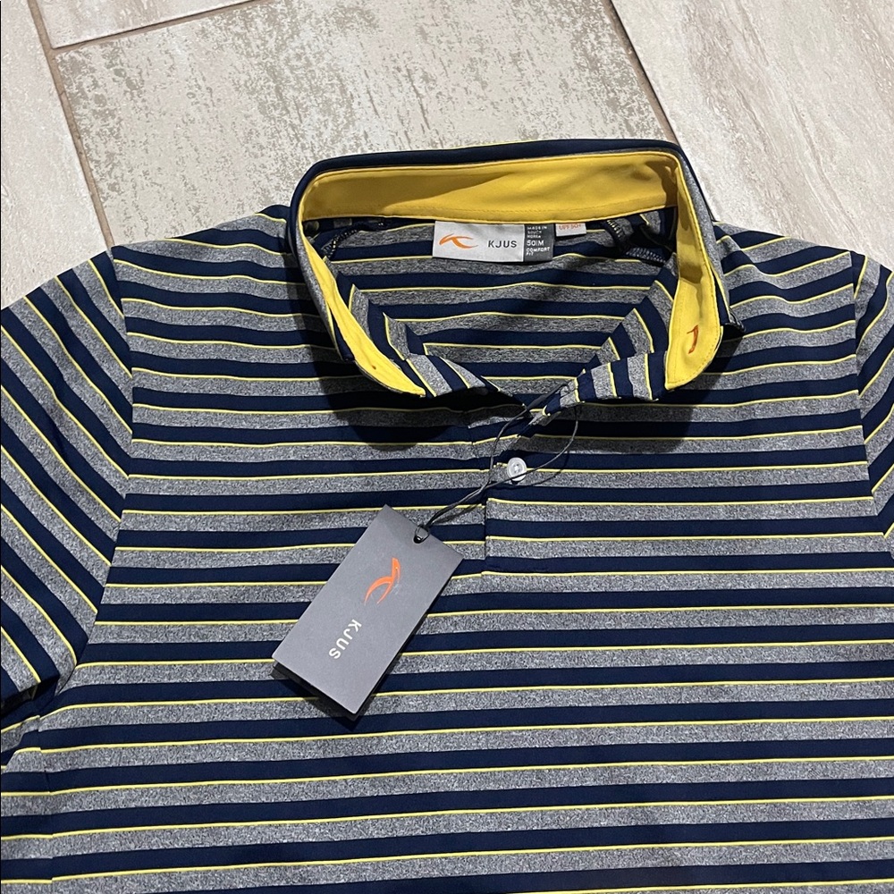 KJUS golf Polo Shirt in Navy and Yellow - Picture 3 of 6